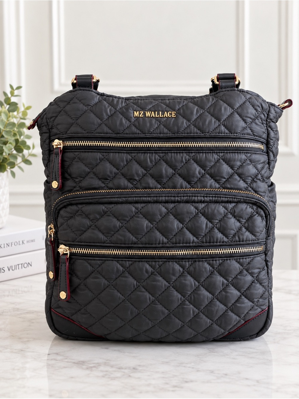 MZ Wallace | Quilted Nylon Multi-Pocket Tote Shoulder Bag |Magnet Gray